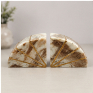 Modern Marble Bookends Irregular Shape Toronto / Brass Inlay Inlay Home Decor <b>Brown</b> Bidasar Stone Art - Product Image 2