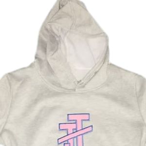 Women’s Light Grey Hooded Sweatshirt with Flared <b>Bell</b> Sleeves Embroidered Chest Design Casual Long Sleeve Pullover Fashion Top - Product Image 5