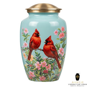 Urne funéraire Cardinal pour cendres d'adultes, 220 pouces cubes, écologique et durable avec motif floral personnalisable - Product Image 4