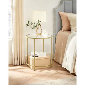 Tavolino in Vetro con Struttura in Metallo, Moderno Tavolino da Caffè Dorato per Soggiorno, Balcone, Camera da Letto - Product Image 3