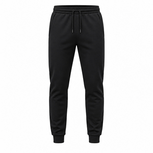 Ensemble de survêtement minimaliste pour homme, sweat à capuche entièrement zippé noir et pantalon à revers, avec cordon de serrage à la capuche et poches avant, deux pièces - Product Image 4