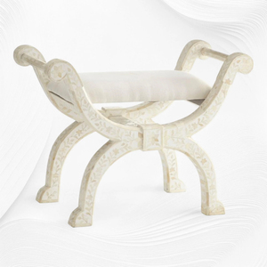 Tabouret de luxe rose en os incrusté, banc artisanal indien fait main, design floral, chaise de coiffeuse pour salon et chambre à coucher - Product Image 3
