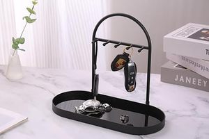 Metal Jewelry Organizer Stand & <b>Key</b> <b>Holder</b> Tray with Acrylic Base, <b>Key</b> Stand and Jewelry Tray with 5 Hooks Jewelry Stand - Product Image 4