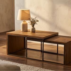 Agera Solid Wood Modern Eco-Friendly Durable Coffee <b>Table</b> Set 2 <b>Nesting</b> <b>Tables</b> Natural Finish for Villa Resort Residential - Product Image 4