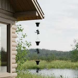Decoración rústica de lujo para jardín: cadena metálica decorativa para canalización de agua de lluvia, escultura exterior premium. - Product Image 1