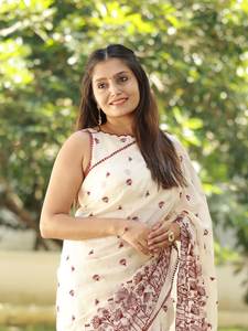 ผ้าซารีดีไซน์เนอร์จากผ้าลินินอินเดียสุดพิเศษ งานปักลายหรูหราและสง่างาม สำหรับงานปาร์ตี้ ราคาขายส่ง - Product Image 6