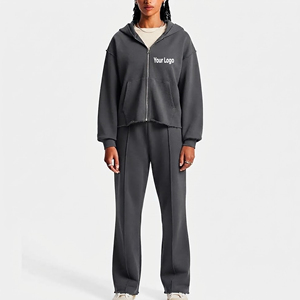 Ensemble sweat à capuche zippé et pantalon de survêtement ample 100 % coton 300 g/m² pour femme – Grande taille, épais et très confortable – Vente flash - Product Image 4