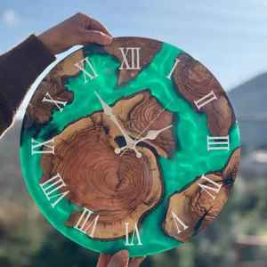 Olive Wooden and Epoxy Resin Wall Clock River Style Personalized Clock Art Wooden Clock - Product Image 5