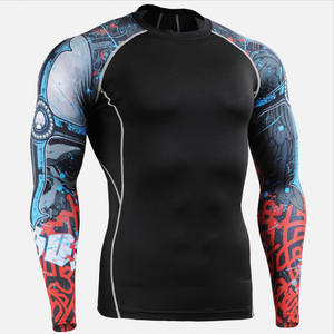 Mens Full Sleeve Rash Guard Black Blue Patterned Quick Dry Polyester <b>Swim</b> <b>Shirt</b> Athletic Sports Training Workout Fitness Surfing - Product Image 6
