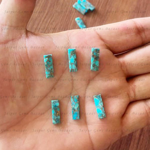Blue Turquoise Polished Long Rectangle Bar Shape Flatback Cabochon Gemstone Jewelry Wholesale Supplier Jewelry Making - Product Image 2