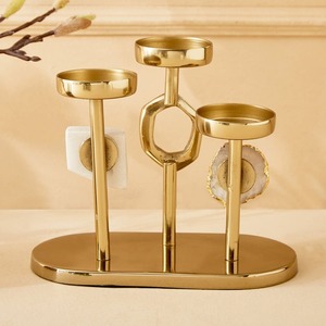 Brass Gold Spiral <b>Ring</b> Candle Holder 3 <b>Amber</b> Glass Tea Light Cups Stand Home Decor - Product Image 4
