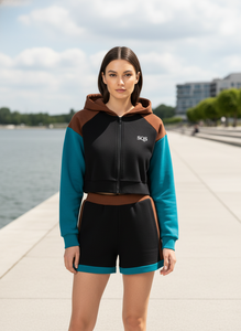 Premium Women's 450 GSM Cotton Fleece Cropped Zip Hoodie & Shorts Set with SQS Logo - Product Image 2