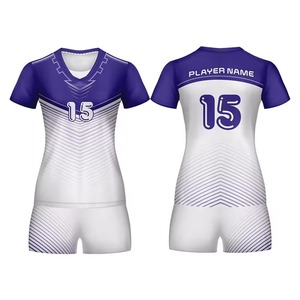 Conjunto de Uniforme de Voleibol Personalizado para Mujer, Morado con Rayas Blancas, Sublimado, 100% Poliéster, Transpirable, Ajustado, Manga Corta - Product Image 1