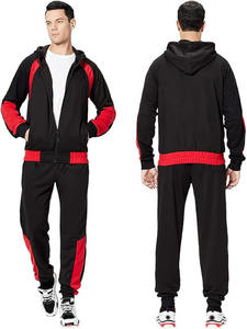 Mens Black and <b>Red</b> Contrast Block Zip-Up <b>Hoodie</b> and Matching Pants Tracksuit OEM ODM Wholesale Apparel - Product Image 3
