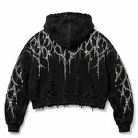 Sweat-shirt à capuche personnalisé avec impression en relief, patchwork étoilé, en molleton épais bicolore, coupe oversize, style Y2K, streetwear, pull-over pour homme