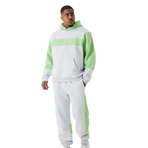 Premium <b>Plain</b> Mens Grey Green Color Block Tracksuit Set Hooded <b>Sweatshirt</b> And Jogger Pants Sportswear For Gym Training Wear Sale - Product Image 6