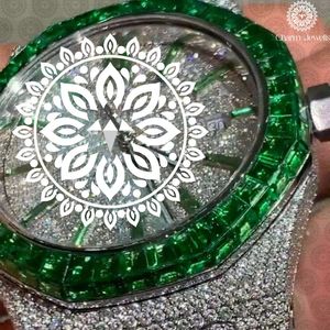 Charm Jewells Luxury Stainless Steel <b>Watch</b> 38mm Analog Quartz Round Dial Green Gemstone Bezel Women's - Product Image 2