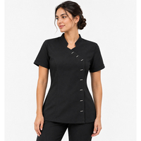 Ensemble uniforme de tunique d'esthéticienne personnalisé avec logo pour femme, col montant, haut à manches courtes, pantalon ajusté, tenue de travail tricotée pour spa et salon