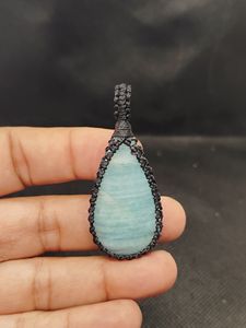 Colgante de macramé Aqua Marine con gemas naturales en cabujón, colgante de macramé hecho a mano, lote mixto de colgantes de macramé - Product Image 4