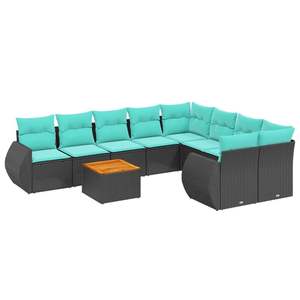 ชุดโซฟาลานบ้านหวายโพลีสีดำ 9 ชิ้นพร้อมชุดเบาะรองนั่งในสวน - Product Image 2