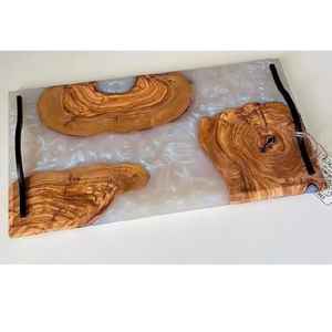 Plateau de service alimentaire rond en résine et bois, durable, fait main, compatible lave-vaisselle, moderne, pour réceptions royales, petit-déjeuner, qualité export - Product Image 2