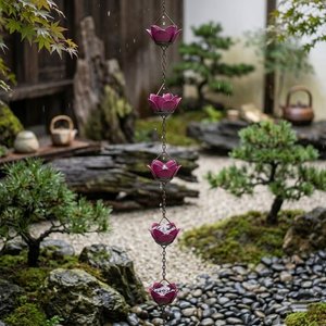 Elegant Lotus <b>Cup</b> Metal Rain Chain for Rainwater Control - Product Image 5