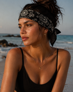 Bandana en coton noir audacieux pour hommes et femmes, foulard unisexe à motif Paisley pour le streetwear quotidien, les voyages, les festivals et les usages quotidiens ! - Product Image 3