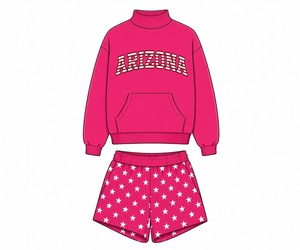 Ensemble décontracté pour femmes, sweat-shirt imprimé à col montant, short coordonné à motif étoile, doux et confortable - Product Image 1