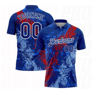 เสื้อโปโลสีแดงรอยัลและสีฟ้าอ่อนขาว ลายหยดแตกแบบพิเศษ พร้อมพิมพ์โลโก้ส่วนตัว - Product Image 1