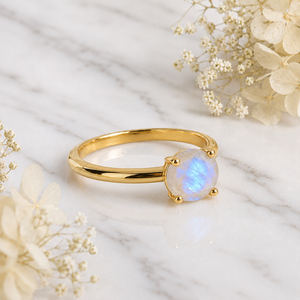 S925 Sterling Silver <b>Moonstone</b> <b>Ring</b> Gold Plated Anniversary <b>Ring</b> For Women 7mm Round Gemstone Plain Band Wholesale Women Jewelry - Product Image 3