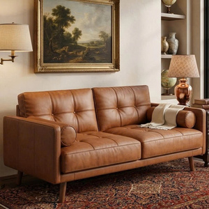 Sofá de Cuero Genuino de Primera Calidad, Sofá de 2 Plazas de Estilo Moderno de Mediados de Siglo, Muebles de Cuero para Sala de Estar, Hogar, Hotel y Salón - Product Image 1