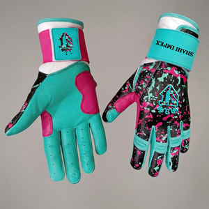 Gants de frappe de softball SHAHI-IMPEX en cuir Cabretta de qualité supérieure, légers et durables, avec un nouveau design rose éclaboussant et manches longues. - Product Image 3