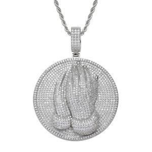 Collier pendentif mains en prière religieuses, plaqué or, style hip-hop, avec diamants et chaîne torsadée – Cadeau idéal – Meilleures ventes - Product Image 2