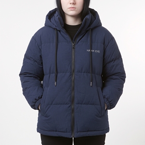 Veste matelassée d'hiver pour femme Hawk Eye, à capuche, fermeture éclair intégrale, coupe classique, bleu marine uni, avec logo sur le devant - Product Image 1