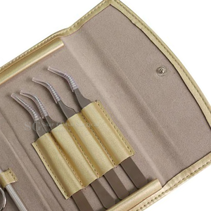 Kit Profesional de Pinzas para Extensión de Pestañas SAAR GLOBAL SURGICAL, 4 Pinzas Curvas, Tijeras, Cepillo, Acero Inoxidable - Product Image 5