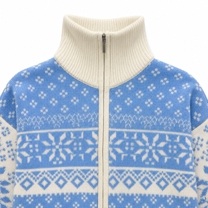 Women’s Nordic Snowflake Jacquard Full Zip High Neck Sweater Acrylic Fair Isle Knitted Cardigan | OEM Manufacturer Bangladesh - Product Image 5