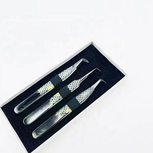 Pinzas de extensión de pestañas de volumen de agarre de diamante de alta calidad pinzas de pestañas de punta de fibra pinzas de acero inoxidable de agarre fuerte - Product Image 4