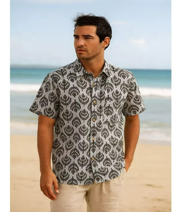 Chemise élégante pour homme à manches courtes 100% coton, design imprimé unique sur toute la surface, respirante, écologique, séchage rapide, été, plage - Product Image 3