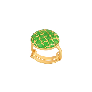 Gold Plated Green Fish Scale Enamel <b>Adjustable</b> <b>Ring</b> for Women Round Designer Fashion Jewelry Gift - Product Image 1