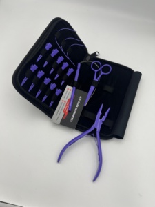 Kit de Herramientas para Extensiones de Cabello Color Morado, Precio al por Mayor, Acero Inoxidable de Grado Quirúrgico, Alicates y Tijeras con Logotipo Personalizado - Product Image 1