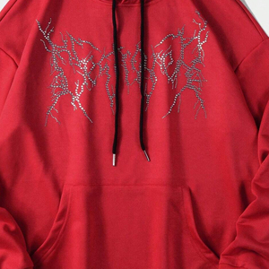 2026 New Fashion Red Hoodie Rhinestone Pattern Custom Brand Logo Men's Heavyweight Fleece Streetwear Hooded <b>Sweatshirt</b> ODM - Product Image 6