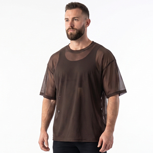 T-shirt transparent léger pour homme, en maille fine, à épaules tombantes, 100% polyester, séchage rapide, tee-shirt transparent pour homme - Product Image 1