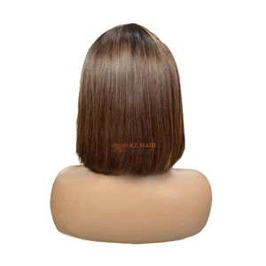 Pelucas de encaje frontal suizo, pelucas bob marrones, cabello Remy vietnamita, tamaño promedio, sin pegamento, encaje marrón claro - Product Image 1