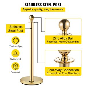 Set da 4 pezzi di corde di velluto 5 piedi/1.5m corda rossa in acciaio inossidabile con parte superiore a sfera di montante in oro per il controllo della folla teatri usati - Product Image 3