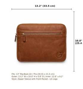 Housse pour ordinateur portable en cuir véritable classique avec fermeture à glissière, étui de protection pour ordinateurs portables - Product Image 3