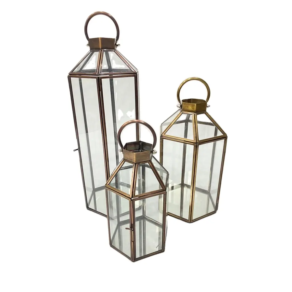 Large Wedding Decorative copper colour Brass Metal Lantern Antique Lantern Set of 3 direct from Manufacture