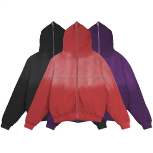 2025 Fashionable Sun Faded Acid wash Full Face Zip Up Blank rhinestone Men sweater Jacket Coat Men's Zip up Hoodie - Product Image 6