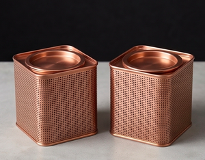 Square Copper Coffee And <b>Tea</b> Canister Classic Design Kitchenware Storage Container For Home And Office Set Of 2 Pcs - Product Image 1