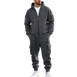 Ensemble deux pièces tendance pour homme : sweat à capuche cargo demi-zip et pantalon, en mélange de coton premium, coupe oversize, style streetwear, marque privée OEM ODM - Product Image 4