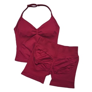 Nuevo Conjunto de Yoga Transpirable sin Costuras para Mujer, 2 Piezas, Top Halter Acolchado y Shorts de Gimnasio con Efecto Levanta Glúteos, Ropa Deportiva de Verano - Product Image 5